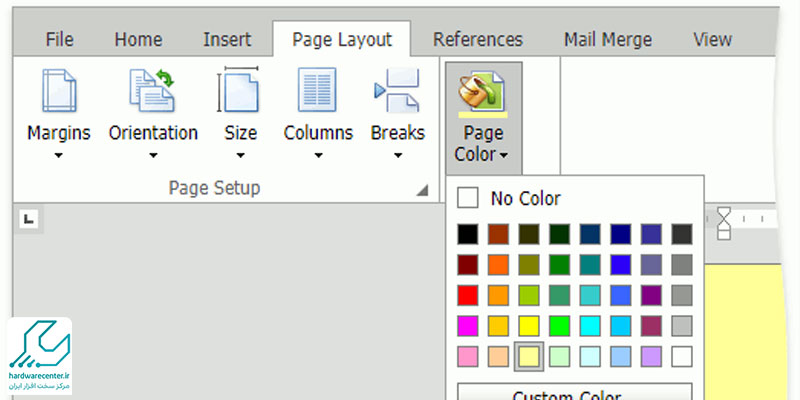 تغییر رنگ صفحه در ورد توسط Page Layout